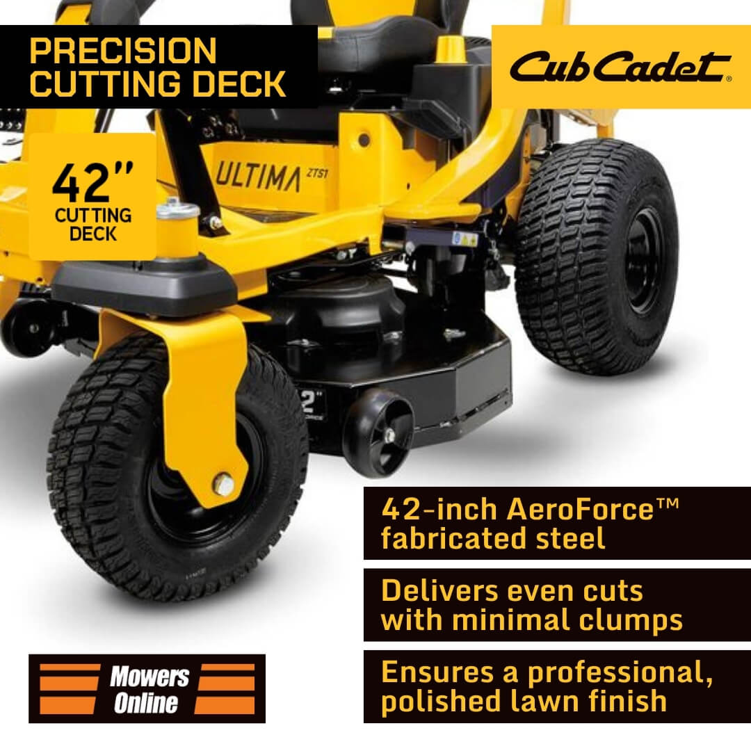 Cub Cadet lawn mower with 42-inch cutting deck on a white background