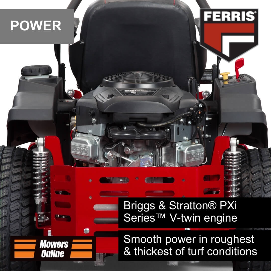Mower with Briggs & Stratton PXi Series V-twin engine on a white background, featuring Ferris logo.