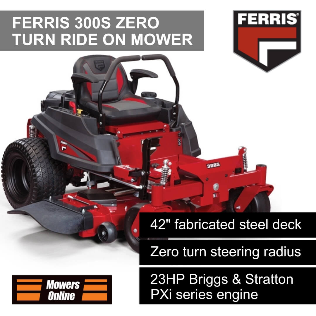 Red Ferris 300S Zero Turn Ride On Mower with specifications on a white background