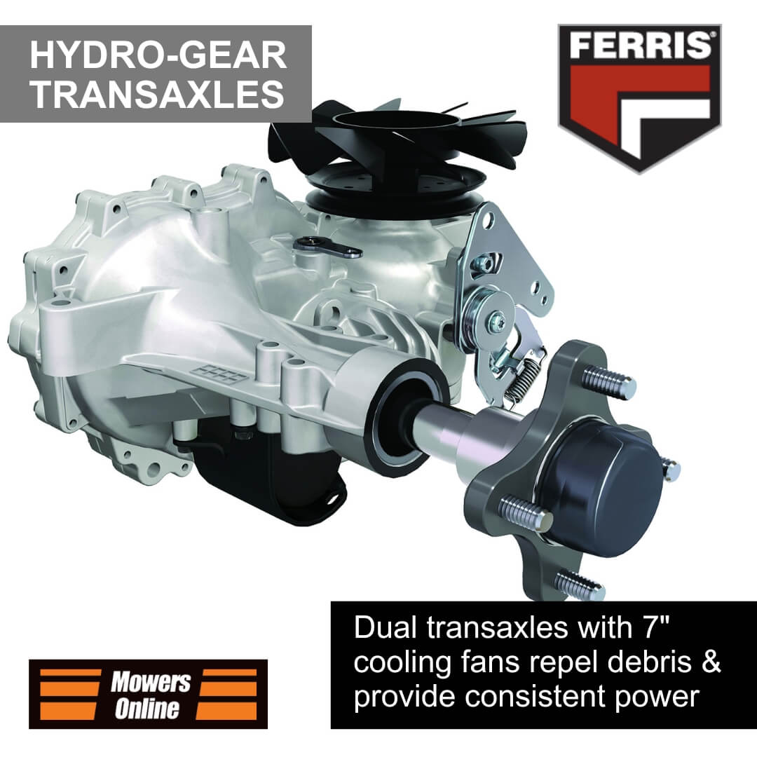Ferris hydro-gear transaxles with cooling fans on a white background