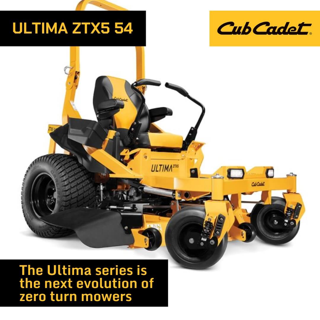 Yellow Cub Cadet Ultima ZTX5 54 zero turn mower on a white background