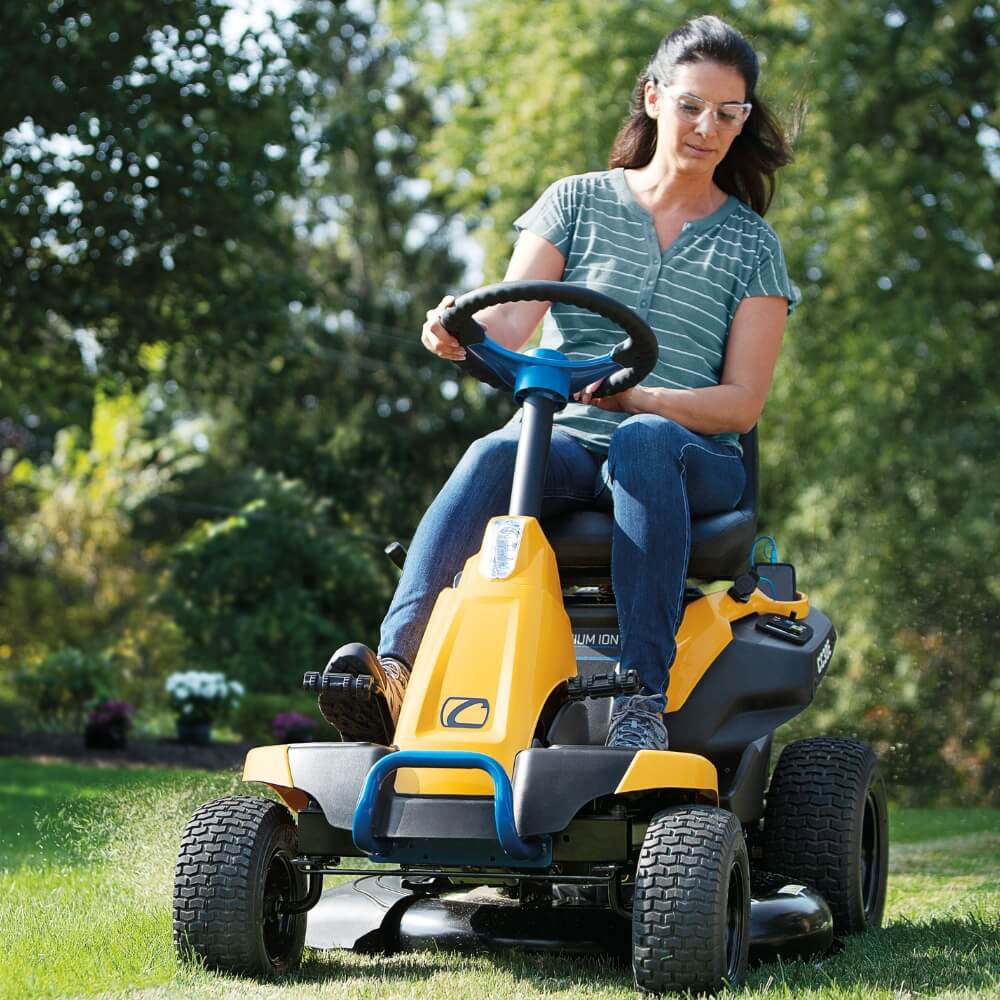 Load video: Electric battery powered ride on mower for 1 acre, the Cub Cadet CC E is a great choice with minimal maintenance.
