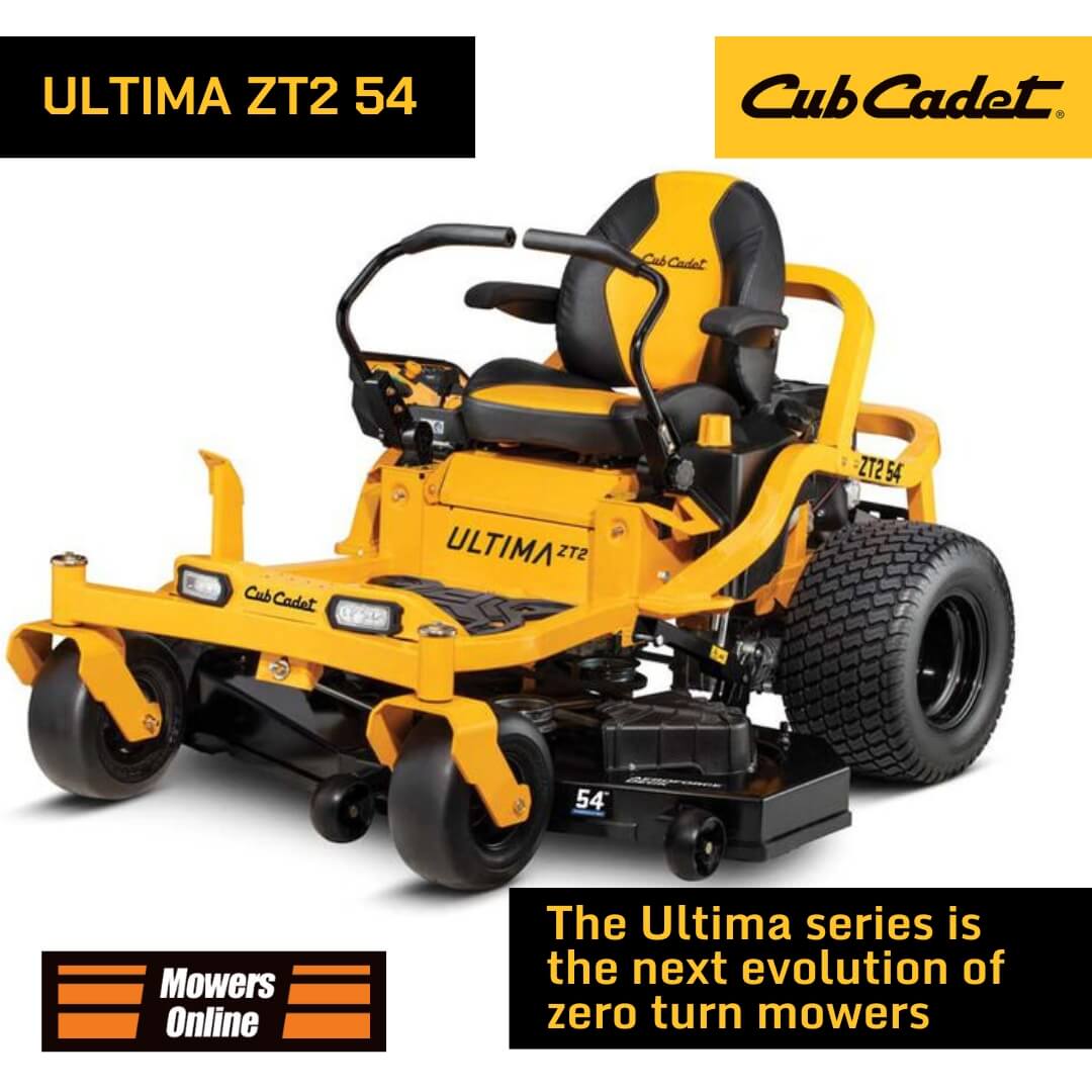 Yellow Cub Cadet Ultima ZT2 54 zero-turn mower on a white background