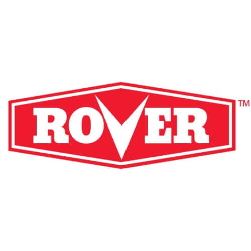 Rover logo with red border and white text on a white background