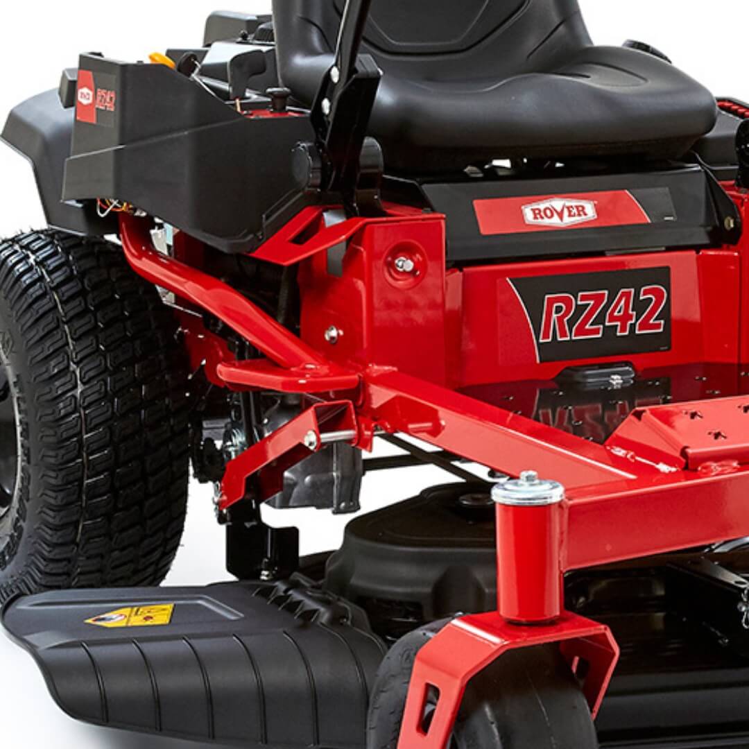 Load video: Couple with their Rover ride on mower and push mower